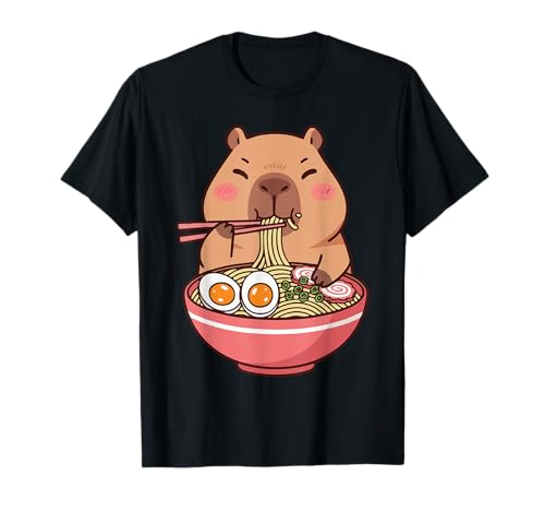Süße Capybara Ramen Kawaii Kinder Jungen Mädchen Cool Anime Teen T-Shirt von Capybara Clothes for Girls Funny Animal Graphic