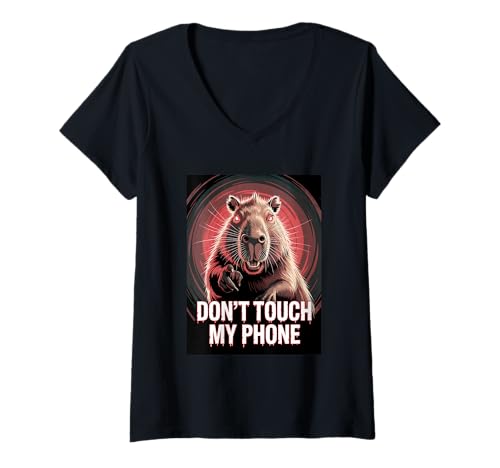 Damen Capybara Angry Fass Mein Handy Nicht an T-Shirt mit V-Ausschnitt von Capybara Cute & Furious Horror Art