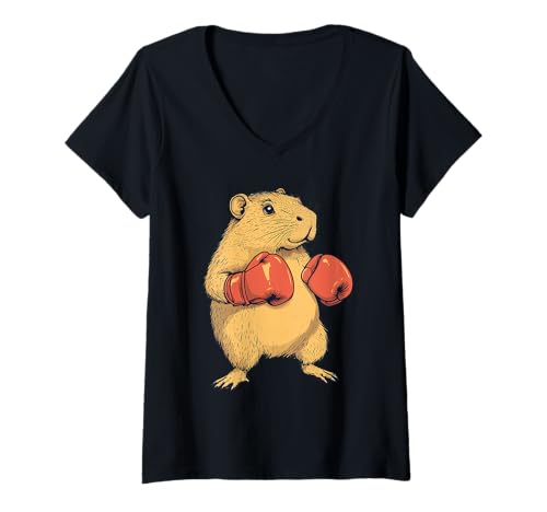 Damen Capybara Dressed As A Boxer Funny Boxing T-Shirt mit V-Ausschnitt Damen Capybara Dressed As A Boxer Funny Boxing T-Shirt mit V-Ausschnitt von Capybara Dressed As A Boxer Apparel