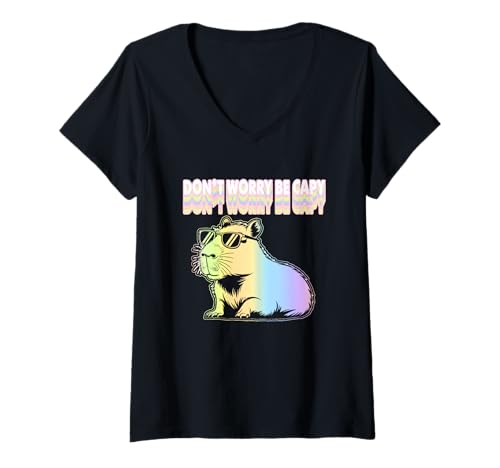 Damen Mach dir keine Sorgen, sei Capy Cute Capybara Fun T-Shirt mit V-Ausschnitt Damen Mach dir keine Sorgen, sei Capy Cute Capybara Fun T-Shirt mit V-Ausschnitt von Capybara Fun Quirky Animal Humor