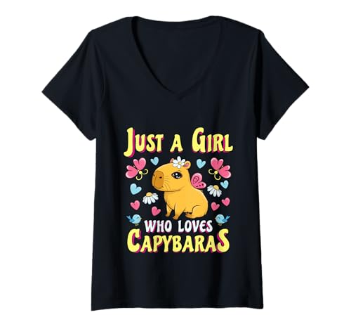 Damen Capybaras Cute Capybara Tierliebhaber Geschenk Capybara Mädchen T-Shirt mit V-Ausschnitt Damen Capybaras Cute Capybara Tierliebhaber Geschenk Capybara Mädchen T-Shirt mit V-Ausschnitt von Capybara Gifts Apparel