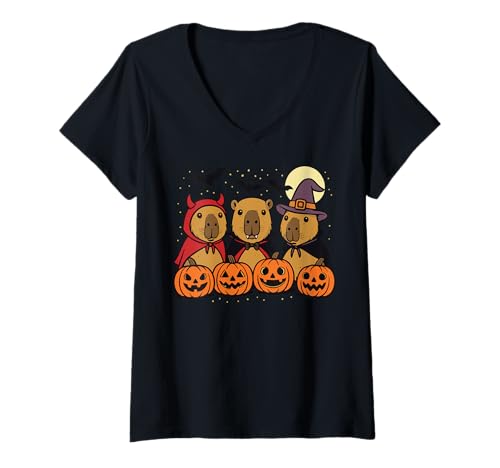 Damen Wasserschwein Halloween Kostüm T-Shirt mit V-Ausschnitt Damen Wasserschwein Halloween Kostüm T-Shirt mit V-Ausschnitt von Capybara Halloween Kostüm Gruselig
