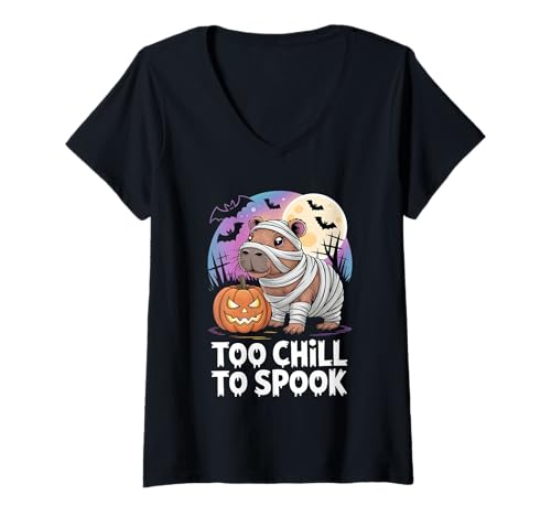 Damen Too chill to spook - Capybara Halloween Kostüm T-Shirt mit V-Ausschnitt Damen Too chill to spook - Capybara Halloween Kostüm T-Shirt mit V-Ausschnitt von Capybara Halloween Party Sprüche