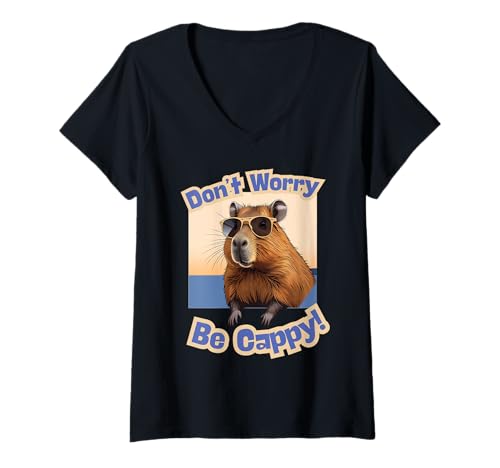Damen Lustiges Capybara Cool Nager Lustiges Happy Optimistic Design T-Shirt mit V-Ausschnitt Damen Lustiges Capybara Cool Nager Lustiges Happy Optimistic Design T-Shirt mit V-Ausschnitt von Capybara Happy Cute Animal Sunglasses Optimistic