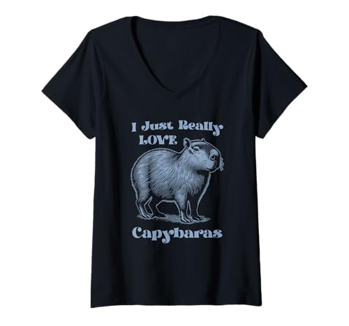 Damen Capybara Ich liebe Capybaras einfach wirklich T-Shirt mit V-Ausschnitt von Capybara Lover Outfit Gifts Girls Women