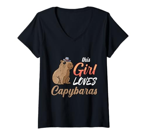 Damen Capybara Fans THIS GIRL LOVES CAPYBARAS Lustig Wasserschwein T-Shirt mit V-Ausschnitt Damen Capybara Fans THIS GIRL LOVES CAPYBARAS Lustig Wasserschwein T-Shirt mit V-Ausschnitt von Capybara Lustig Geschenk Wasserschwein Shirt
