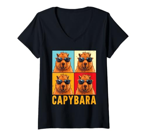 Damen Capybara Fans WASSERSCHWEIN Cooles Capybara Lustig Capybaras T-Shirt mit V-Ausschnitt von Capybara Lustig Geschenk Wasserschwein Shirt
