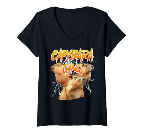 Damen Freunde CAPYBARA GANG Wasserschwein Lustiges Capybaras T-Shirt mit V-Ausschnitt von Capybara Lustig Geschenk Wasserschwein Shirt