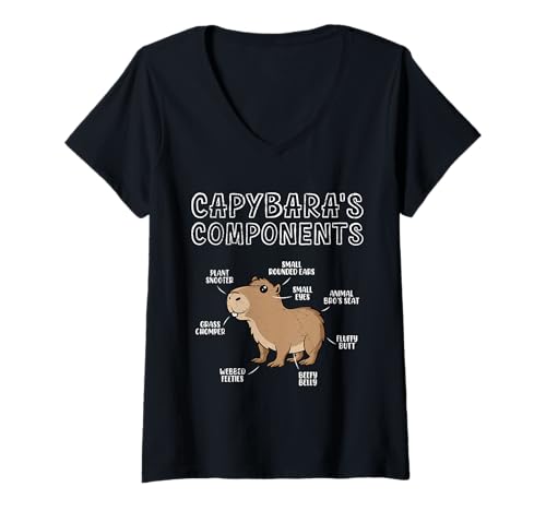 Damen Wasserschwein CAPYBARA'S COMPONENTS Lustiges Capybara T-Shirt mit V-Ausschnitt von Capybara Lustig Geschenk Wasserschwein Shirt
