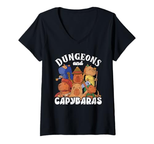 Damen Wasserschwein DUNGEONS AND CAPYBARAS Lustiges Capybara Fans T-Shirt mit V-Ausschnitt von Capybara Lustig Geschenk Wasserschwein Shirt