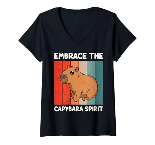 Damen Wasserschwein EMBRACE THE CAPYBARA SPIRIT Lustig Capybara T-Shirt mit V-Ausschnitt von Capybara Lustig Geschenk Wasserschwein Shirt