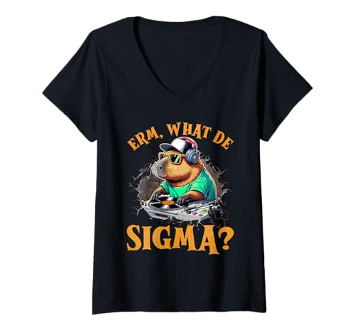Damen Wasserschwein ERM WAS GIBT'S NEUES? Lustiges Capybara T-Shirt mit V-Ausschnitt von Capybara Lustig Geschenk Wasserschwein Shirt