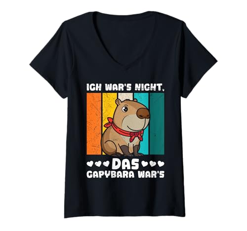 Damen Wasserschwein ICH WAR'S NICHT DAS CAPYBARA WAR'S Capybaras T-Shirt mit V-Ausschnitt von Capybara Lustig Geschenk Wasserschwein Shirt