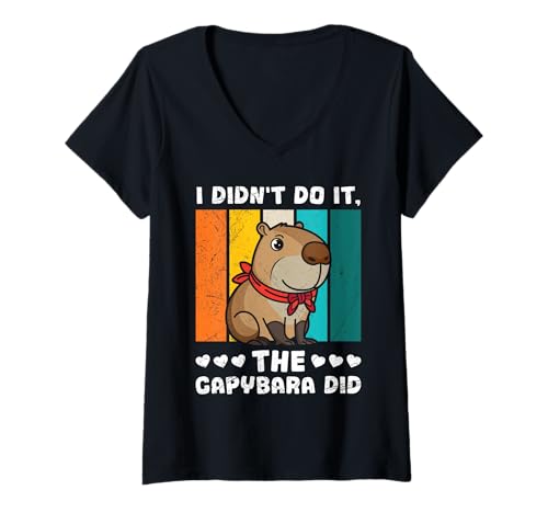 Damen Wasserschwein ICH WAR'S NICHT DAS CAPYBARA WAR'S Capybaras T-Shirt mit V-Ausschnitt von Capybara Lustig Geschenk Wasserschwein Shirt