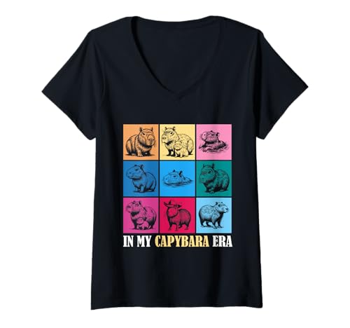 Damen Wasserschwein Kostüm IN MY CAPYBARA ERA Lustig Wasserschwein T-Shirt mit V-Ausschnitt Damen Wasserschwein Kostüm IN MY CAPYBARA ERA Lustig Wasserschwein T-Shirt mit V-Ausschnitt von Capybara Lustig Geschenk Wasserschwein Shirt