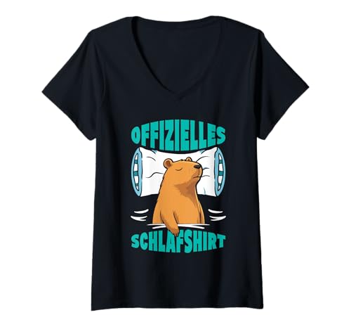 Damen Wasserschwein OFFIZIELLES SCHLAFSHIRT Lustiges Capybara T-Shirt mit V-Ausschnitt von Capybara Lustig Geschenk Wasserschwein Shirt
