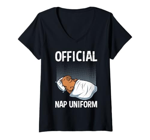 Damen Wasserschwein OFFIZIELLES SCHLAFSHIRT Lustiges Capybara T-Shirt mit V-Ausschnitt von Capybara Lustig Geschenk Wasserschwein Shirt