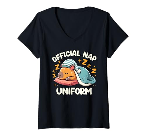 Damen Wasserschwein OFFIZIELLES SCHLAFSHIRT Lustiges Capybara T-Shirt mit V-Ausschnitt von Capybara Lustig Geschenk Wasserschwein Shirt