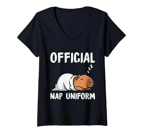 Damen Wasserschwein OFFIZIELLES SCHLAFSHIRT Lustiges Capybara T-Shirt mit V-Ausschnitt von Capybara Lustig Geschenk Wasserschwein Shirt