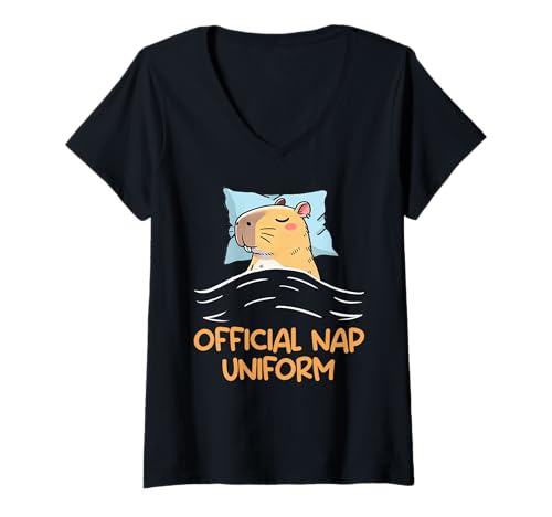 Damen Wasserschwein OFFIZIELLES SCHLAFSHIRT Lustiges Capybara T-Shirt mit V-Ausschnitt von Capybara Lustig Geschenk Wasserschwein Shirt
