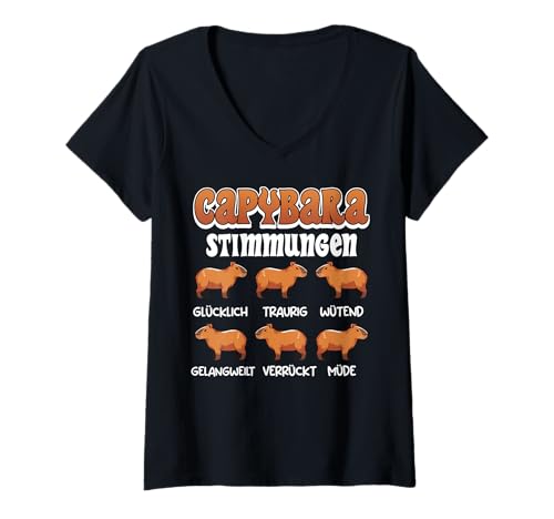 Damen Yoga CAPYBARA STIMMUNGEN Wasserschwein Lustig Capybara T-Shirt mit V-Ausschnitt von Capybara Lustig Geschenk Wasserschwein Shirt