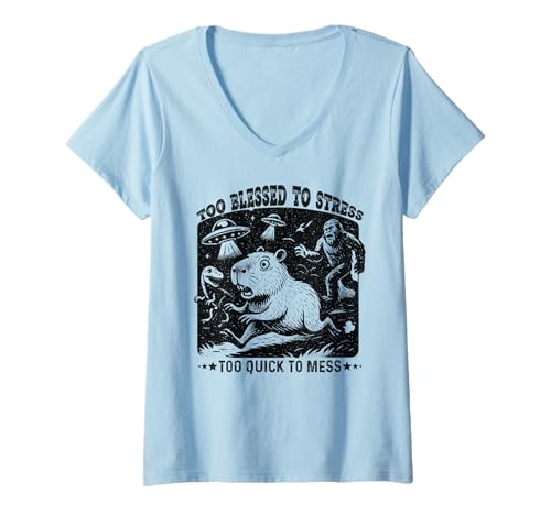 Damen Zu gesegnet, um motivierendes positives Capybara zu betonen T-Shirt mit V-Ausschnitt Damen Zu gesegnet, um motivierendes positives Capybara zu betonen T-Shirt mit V-Ausschnitt von Capybara Motivational Apparel Co.