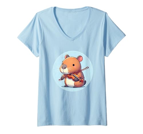 Damen Capybara spielt Violine T-Shirt mit V-Ausschnitt Damen Capybara spielt Violine T-Shirt mit V-Ausschnitt von Capybara Playing Violin Collection
