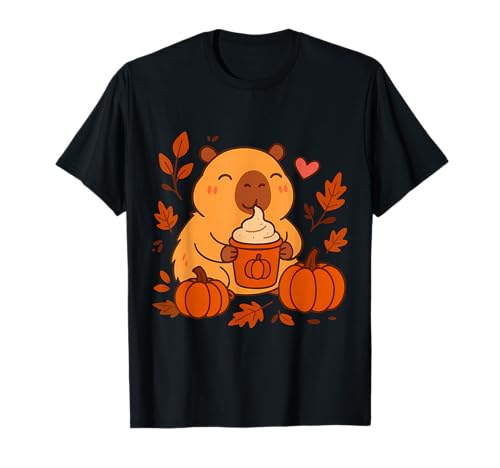 Süße Capybara Kawaii Anime Kürbis Gewürz Latte Liebhaber Mädchen T-Shirt von Capybara Pumpkin Spice Latte Lovers Neko Kawaii