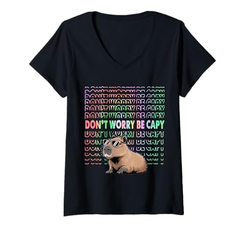 Damen Don't Worry Be Capy Fun Chill Capybara Nachricht T-Shirt mit V-Ausschnitt Damen Don't Worry Be Capy Fun Chill Capybara Nachricht T-Shirt mit V-Ausschnitt von Capybara Relaxation Vibe and Humor