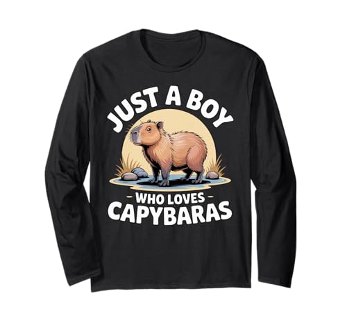 Capybara Rodents Kids Just A Boy Who Loves Capybaras Langarmshirt von Capybara Respect The Wildlife Animal Clothing Co.