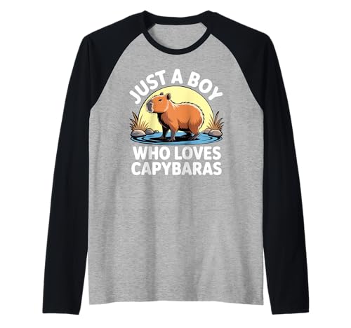 Capybara Rodents Kids Just A Boy Who Loves Capybaras Raglan Capybara Rodents Kids Just A Boy Who Loves Capybaras Raglan von Capybara Respect The Wildlife Animal Clothing Co.