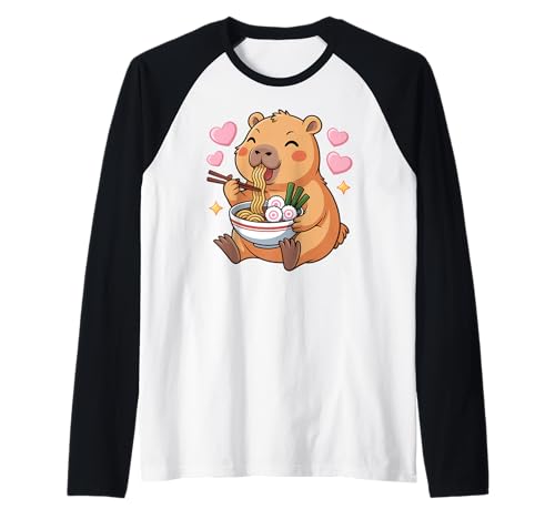 Cute Girls Capybara Ramen Kawaii Tea Kawaii Capy Lover Raglan von Capybara Respect The Wildlife Animal Clothing Co.