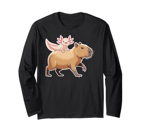 Funny Kawaii Axolotl and Capybara Lover Kids Girls Men Women Langarmshirt von Capybara Respect The Wildlife Animal Clothing Co.