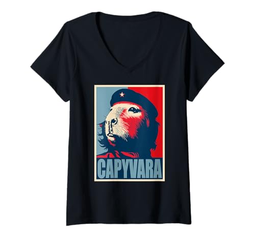 Damen Capyvara – Revolution Capybara Poster Art Che Guevara T-Shirt mit V-Ausschnitt Damen Capyvara – Revolution Capybara Poster Art Che Guevara T-Shirt mit V-Ausschnitt von Capybara Revolution Animal Leader Poster