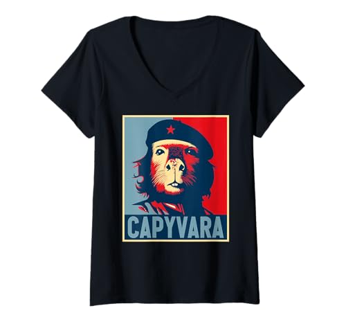 Damen Capyvara – Revolution Capybara Poster Art Che Guevara T-Shirt mit V-Ausschnitt Damen Capyvara – Revolution Capybara Poster Art Che Guevara T-Shirt mit V-Ausschnitt von Capybara Revolution Animal Leader Poster