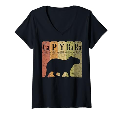 Damen Capybara Periodensystem Elemente Capybara Retro Nager T-Shirt mit V-Ausschnitt Damen Capybara Periodensystem Elemente Capybara Retro Nager T-Shirt mit V-Ausschnitt von Capybara Rodent Periodic Table Elements Vintage