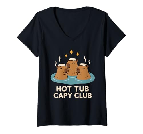 Damen Capybara Meme Coffee Vibes Bleib entspannt und lebe die Capybara T-Shirt mit V-Ausschnitt Damen Capybara Meme Coffee Vibes Bleib entspannt und lebe die Capybara T-Shirt mit V-Ausschnitt von Capybara State of Mind National Day Funny Capybara