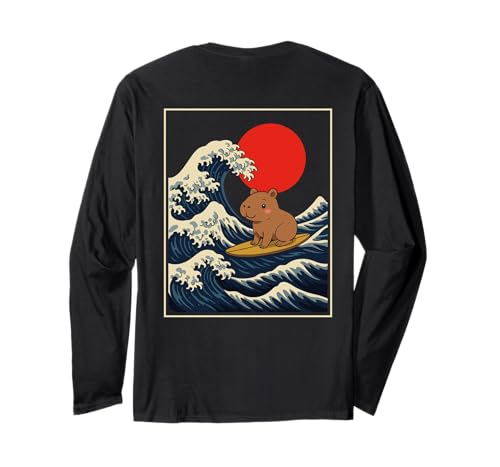 Capybara Wasserschwein Surfer Pink Lustiges Sommer Kinder Langarmshirt Capybara Wasserschwein Surfer Pink Lustiges Sommer Kinder Langarmshirt von Capybara Surfen Wellen Japan Retro Vintage Design