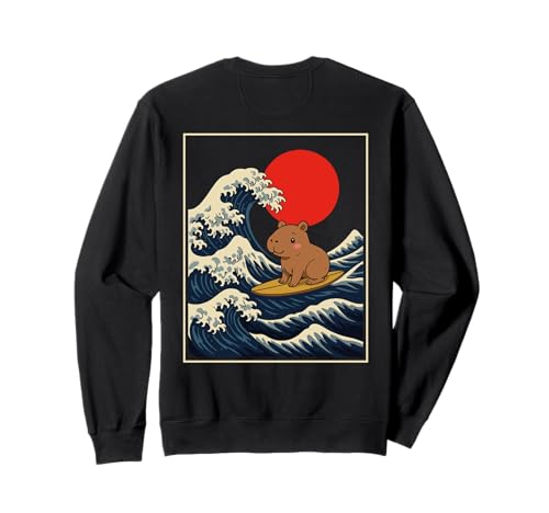 Capybara Wasserschwein Surfer Pink Lustiges Sommer Kinder Sweatshirt Capybara Wasserschwein Surfer Pink Lustiges Sommer Kinder Sweatshirt von Capybara Surfen Wellen Japan Retro Vintage Design