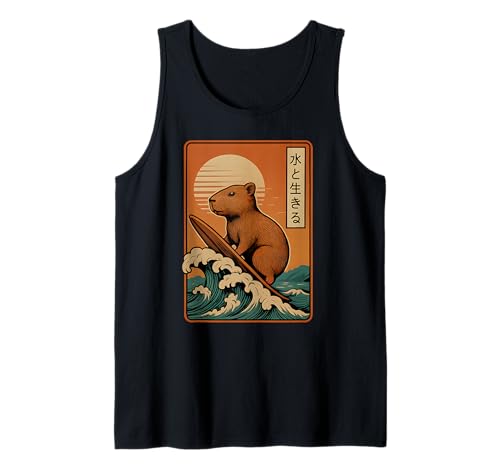 Japanische Capybara Surfen Wave Great Wave Japan Männer Frauen Tank Top von Capybara Surfer Funny Surf Animal Apparel