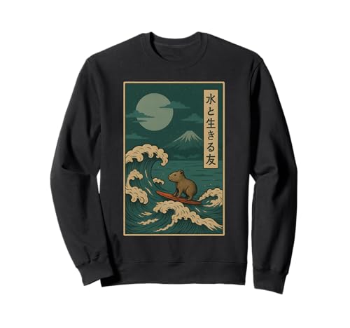 Japanische Capybara Surfen Wave Great Wave Men Women Kids Sweatshirt von Capybara Surfer Funny Surf Animal Apparel