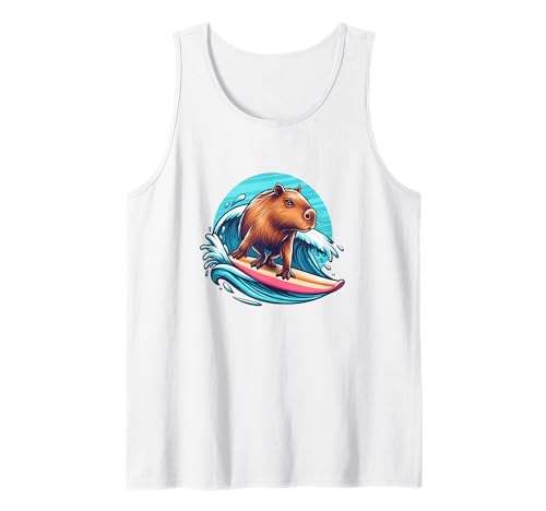 Lustiges Capybara Surfer Surf Board Surfen Männer Frauen Kinder Capy Tank Top von Capybara Surfer Funny Surf Board Surfing Men Women