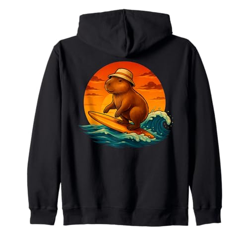 Capybara Surfing Wave Great Wave Herren Damen Kinder Kapuzenjacke von Capybara Surfer Wave Funny Surf Animal Apparel