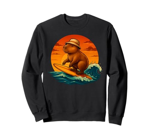 Capybara Surfing Wave Great Wave Herren Damen Kinder Sweatshirt von Capybara Surfer Wave Funny Surf Animal Apparel