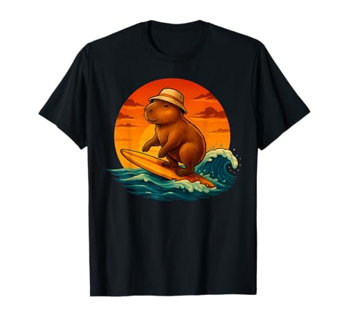 Capybara Surfing Wave Great Wave Herren Damen Kinder T-Shirt von Capybara Surfer Wave Funny Surf Animal Apparel