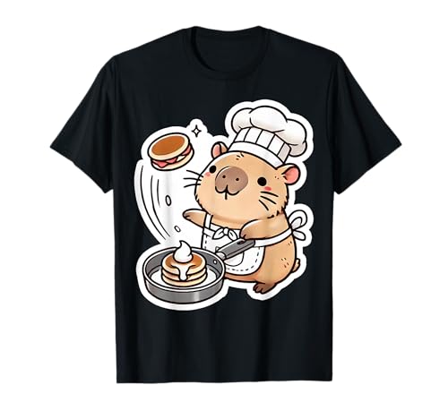 Capybara-Koch Macht Pfannkuchen Kawaii Süßes Frühstück für Kinder T-Shirt von Capybara Tees NYC