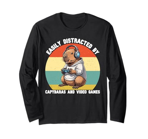 Leicht abgelenkt von Capybaras und Videospielen Kinder Jungen Langarmshirt von Capybara Video Game Lover for Boys Men Kids