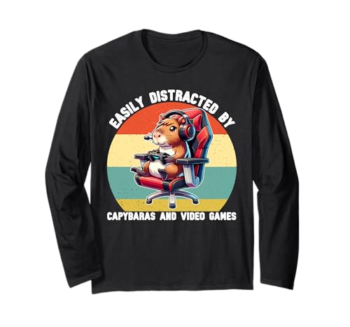 Leicht abgelenkt von Capybaras und Videospielen Kinder Männer Jungen Langarmshirt von Capybara Video Game Lover for Boys Men Kids