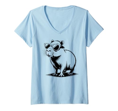 Damen Funny Capybaras Cute Rodents Capybara in Sunglasses T-Shirt mit V-Ausschnitt Damen Funny Capybaras Cute Rodents Capybara in Sunglasses T-Shirt mit V-Ausschnitt von Capybara Wildlife Animal Clothing Co.