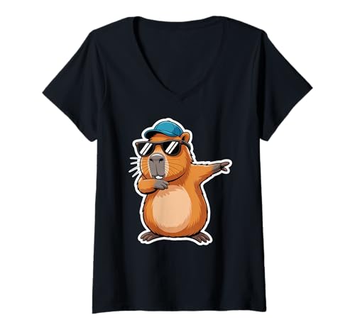 Damen Cute Dabbing Capybara Animal Boys Men Toddler Kids T-Shirt mit V-Ausschnitt Damen Cute Dabbing Capybara Animal Boys Men Toddler Kids T-Shirt mit V-Ausschnitt von Capybara Wildlife Animal Pine Tree Clothing Co.